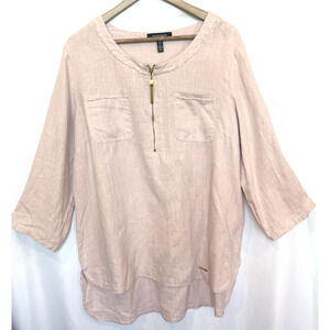 Ellen Tracy Linen Beachy Lagenlook Tunic Womens Size XL Powder Pink Resort Relax